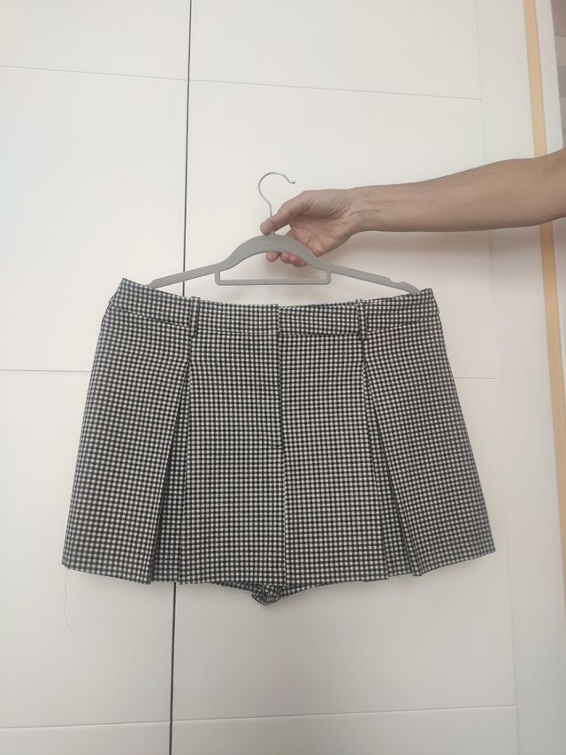 Shorts Zara vichy blanco-negro