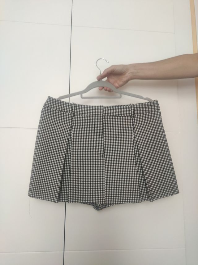 Shorts Zara vichy blanco-negro