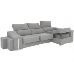 Sofá chaise longue gris - 2 Puffs