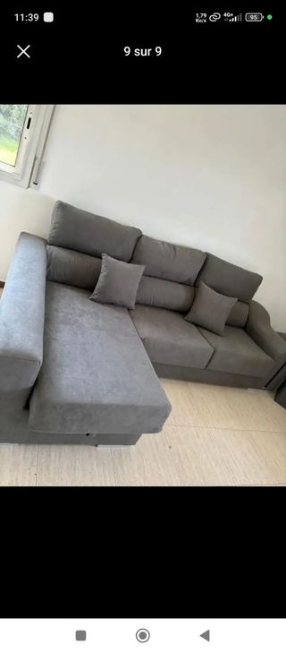 Sofá chaise longue gris - 2 Puffs