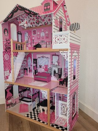 Casa muñecas madera 120cm rosa/negra recogida