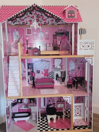 Casa muñecas madera 120cm rosa/negra recogida