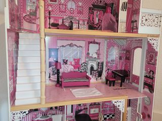 Casa muñecas madera 120cm rosa/negra recogida