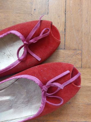 Ballerine Pregunta rosse e rosa in camoscio