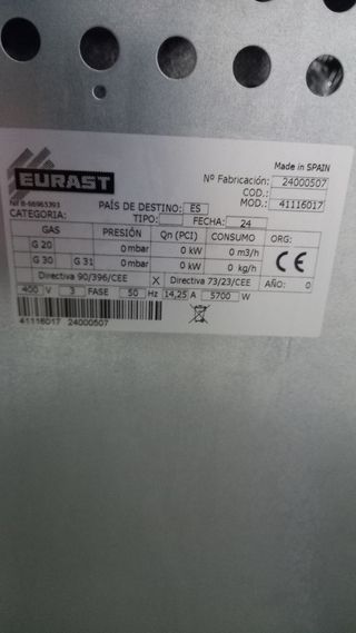 Horno EURAST electrico. Industrial.