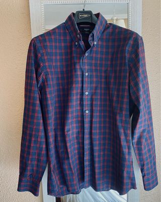 CAMISA DE CUADROS MANGO AZUL Y ROJA
