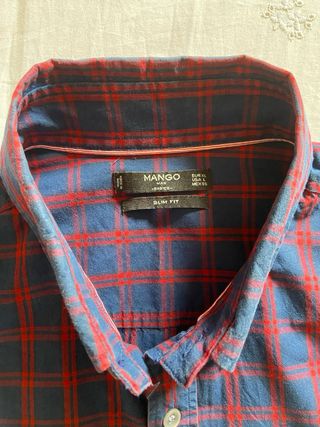 CAMISA DE CUADROS MANGO AZUL Y ROJA