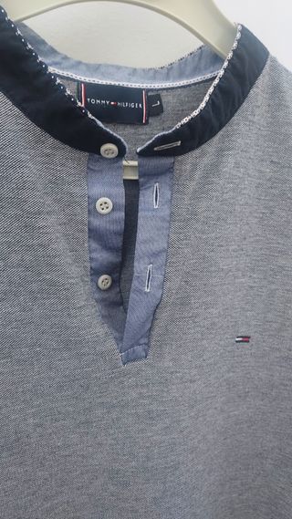 Polo algodón.  Tommy Hilfiger L - Azul y gris.