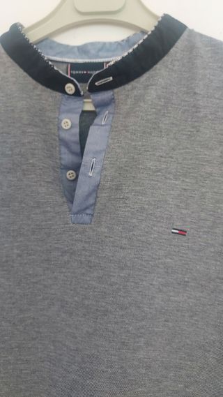 Polo algodón.  Tommy Hilfiger L - Azul y gris.