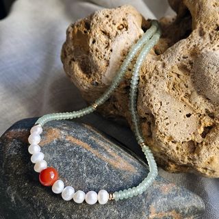 Collar Jade-Perlas: Verde & Blanco