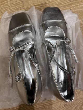 Sandalias ballet plata brillantes