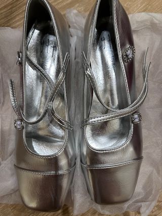 Sandalias ballet plata brillantes