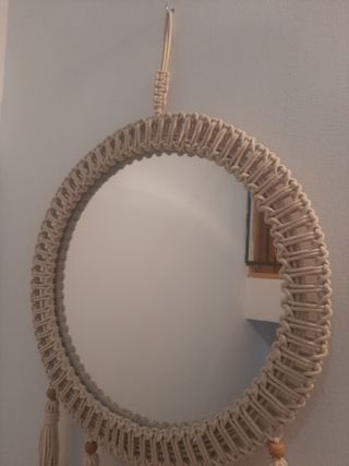 Espejo macramé beige