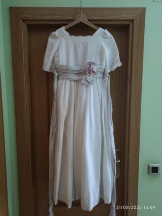 Vestido comunión niña blanco y beige