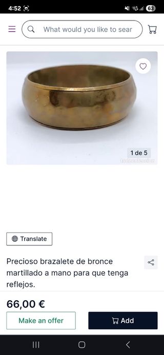 Brazalete dorado | Pulsera latón