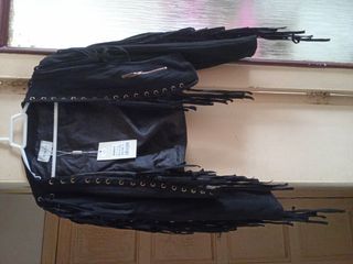 Chaqueta negra flecos SINLY