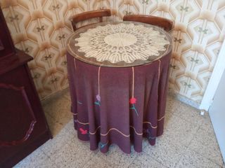 Mesa camilla vintage de madera con brasero 