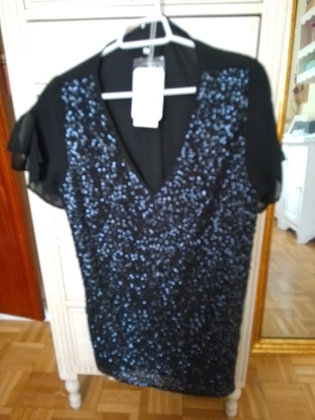 Top lentejuelas negro-azul mujer