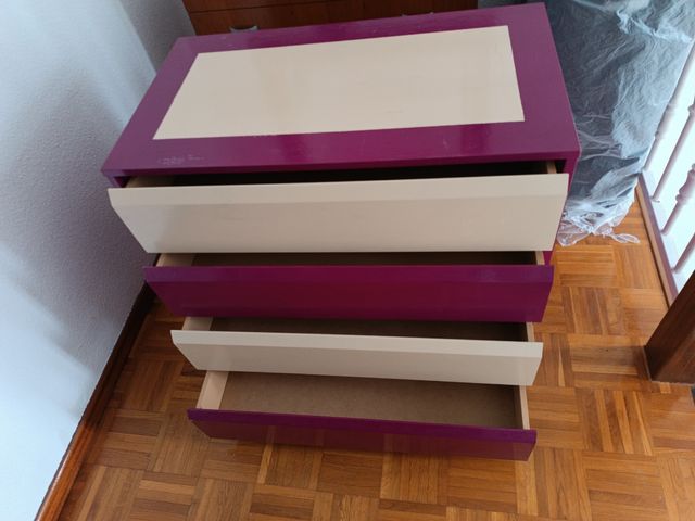 Cassettiera a 4 cassetti - legno - beige viola