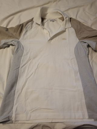 Polo Lacoste - Beige y Blanco