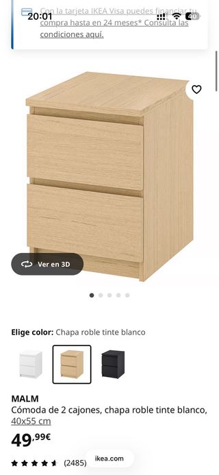 Comodino notte MALM Ikea - 2 cassetti