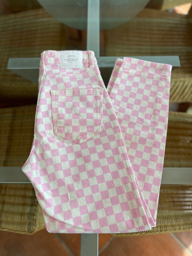 Jeans Stradivarius rosa cuadros XS