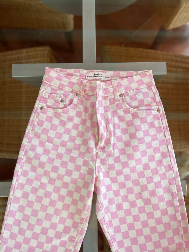 Jeans Stradivarius rosa cuadros XS
