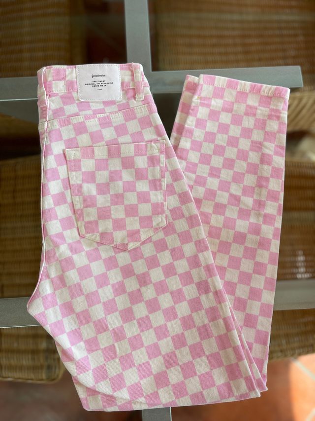 Jeans Stradivarius rosa cuadros XS