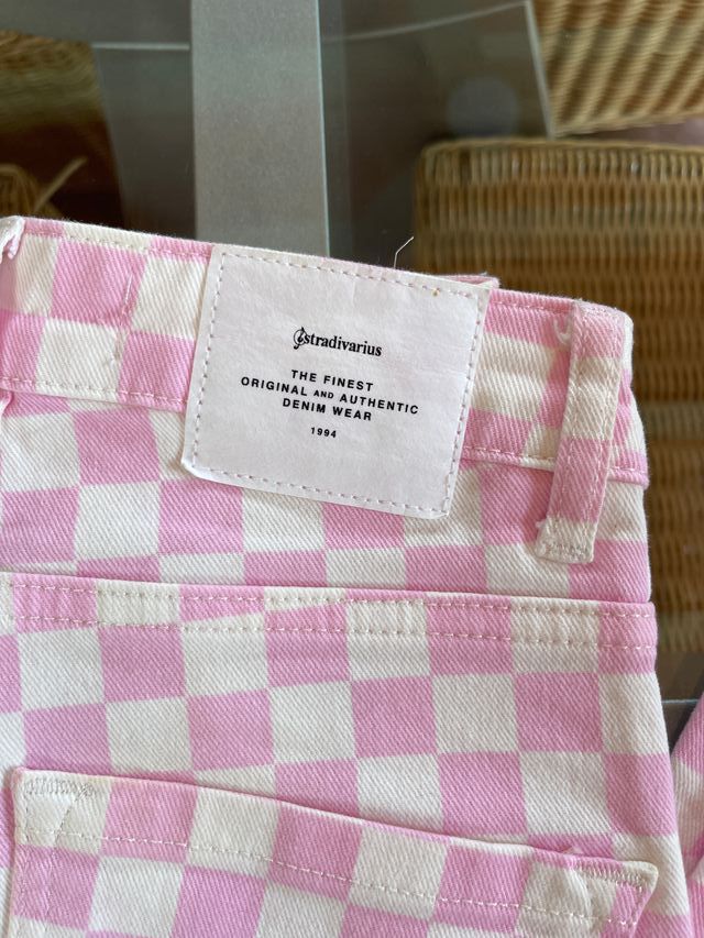Jeans Stradivarius rosa cuadros XS