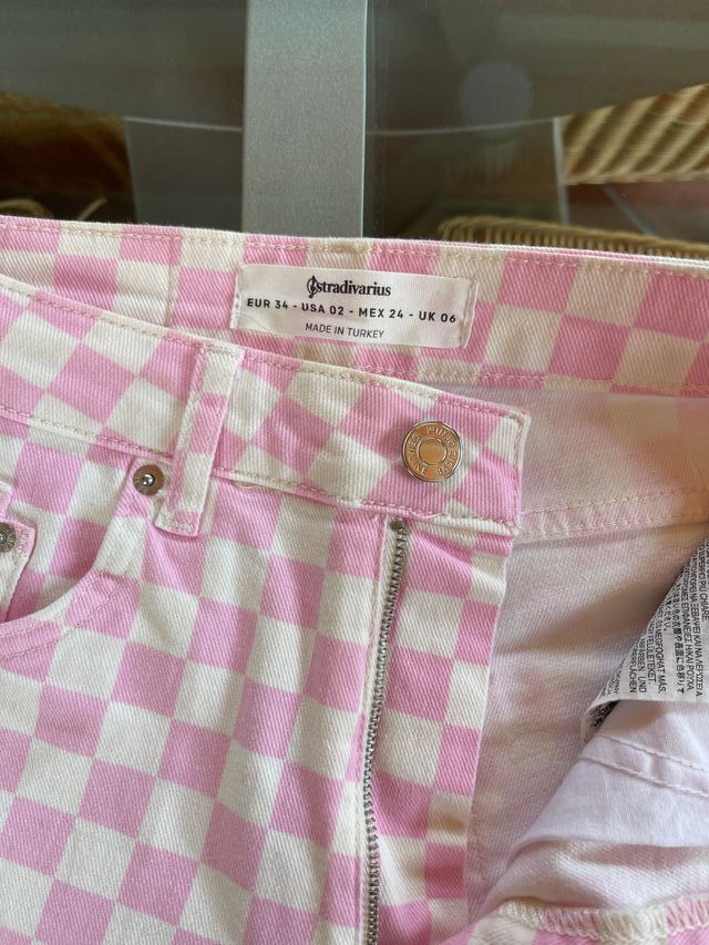 Jeans Stradivarius rosa cuadros XS