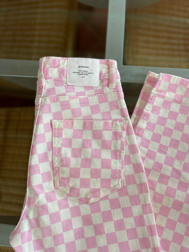 Jeans Stradivarius rosa cuadros XS