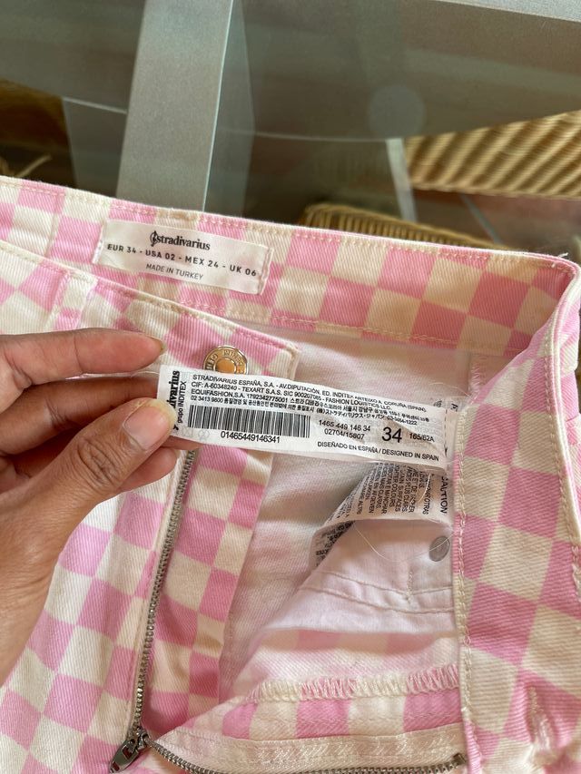 Jeans Stradivarius rosa cuadros XS