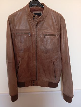 Chaqueta piel marrón hombre