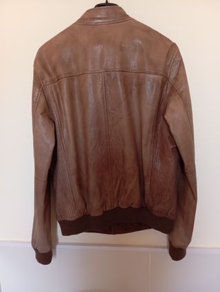 Chaqueta piel marrón hombre