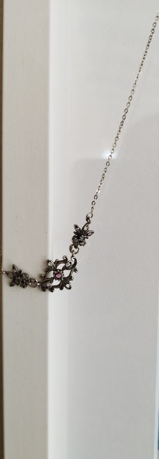 Collar gargantilla plata, piedras lilas y circonit