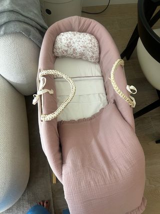 Moisés de palma reversible rosa y blanco - NUEVO