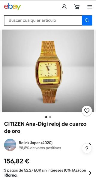 Reloj Citizen dorado años 80 híbrido analóg. digi.