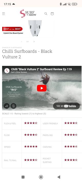 Tabla surf Chilli Black Vulture 5'8" 30L