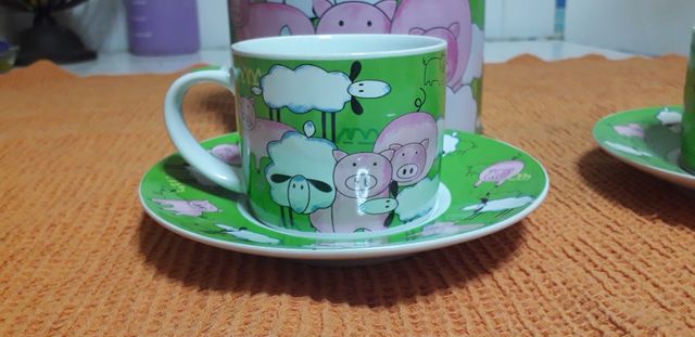 Coppia tazze con biscottiera anni '90