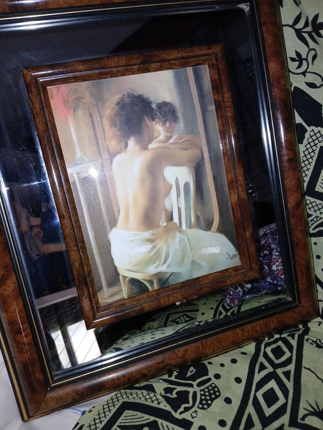 CUADRO MADERA Y ESPEJO.VINTAGE