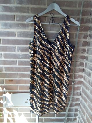 Vestido lentejuelas cebra negro-dorado