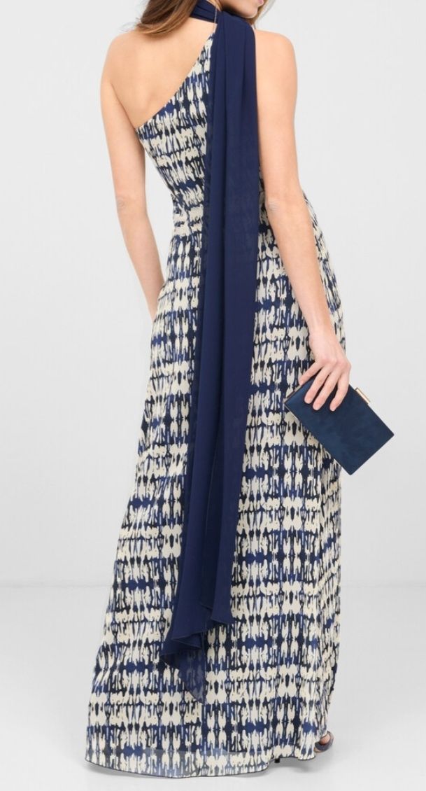 Vestido largo azul y blanco