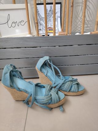 Sandalias cuña esparto azules - nº36