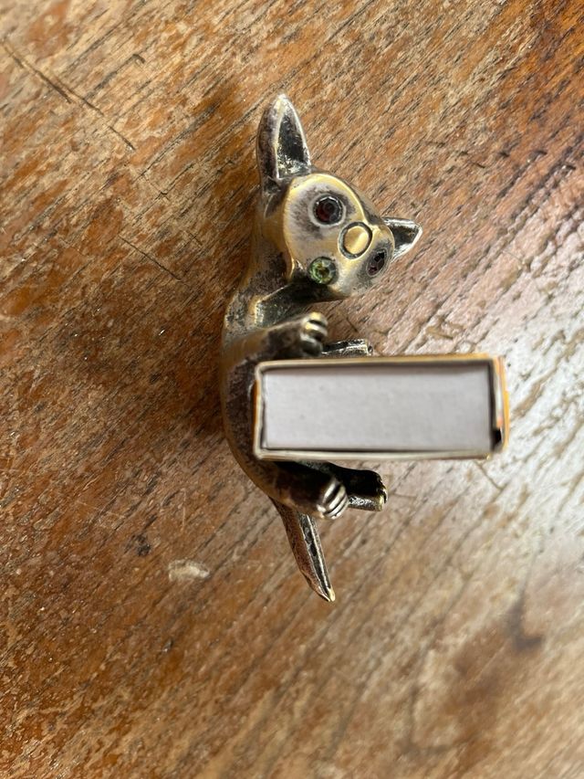 Figura gato bronce vintage portacerillas