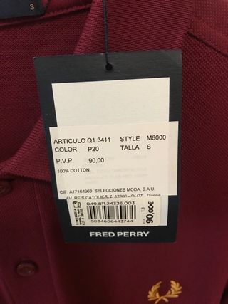 Polo Fred Perry M6000 Rojo Talla S
