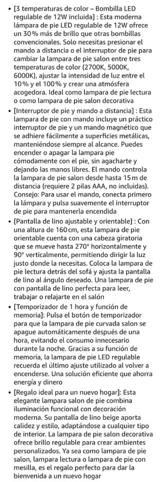 Lámpara de pie LED regulable 160cm YICAIZI