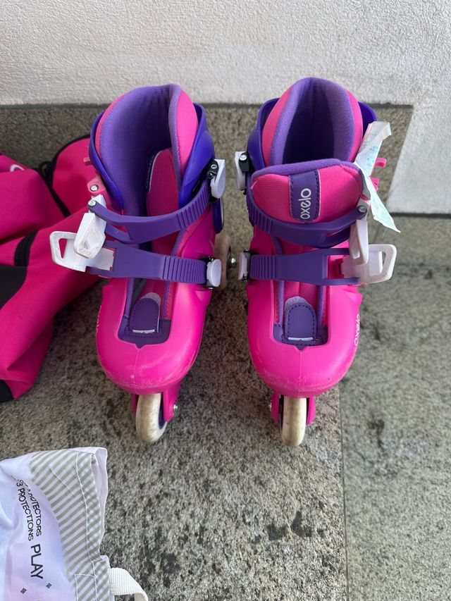Patines Oxelo Rosa, protecciones, y bolsa