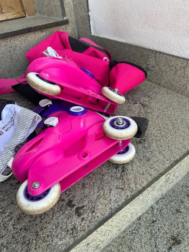 Patines Oxelo Rosa, protecciones, y bolsa