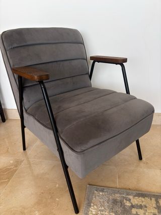 Butaca gris terciopelo - Perfecto estado 
