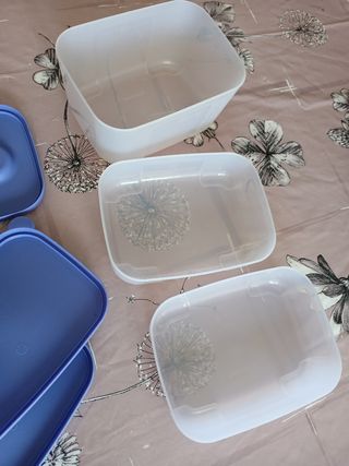 3 Ciotole Tupperware blu e arancioni